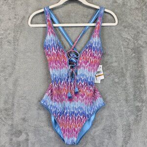 Becca Joshua Tree Swimsuit Womens Size Small One Piece Lace Up Removable Cups